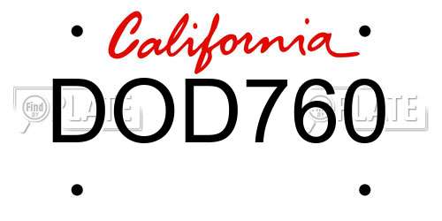 DOD760 California License Plate