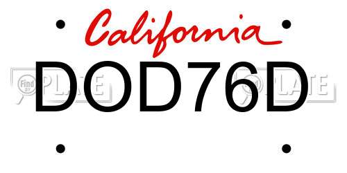 DOD76D California License Plate
