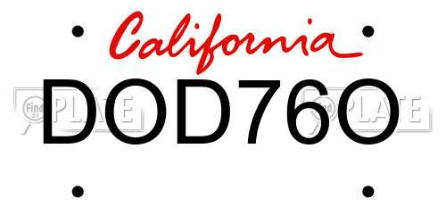 DOD76O California License Plate