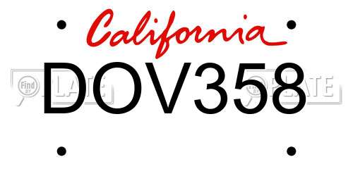 DOV358 California License Plate