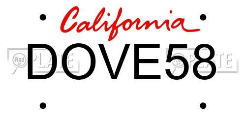DOVE58 California License Plate