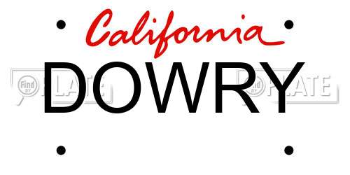 DOWRY California License Plate