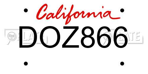 DOZ866 California License Plate