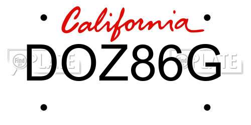 DOZ86G California License Plate
