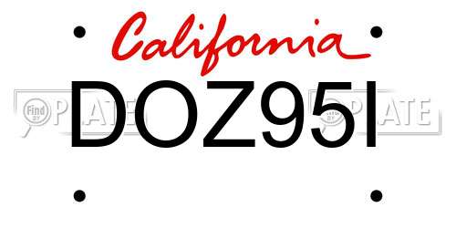 DOZ95I California License Plate