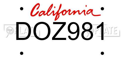 DOZ981 California License Plate