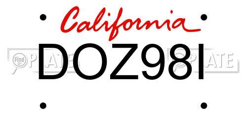 DOZ98I California License Plate