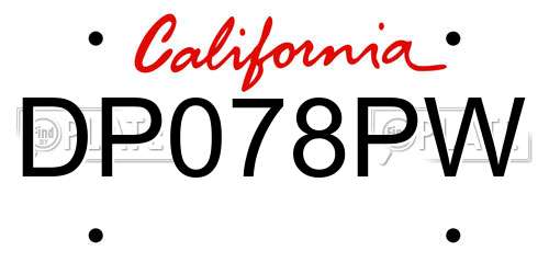 DP078PW California License Plate