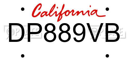 DP889VB California License Plate