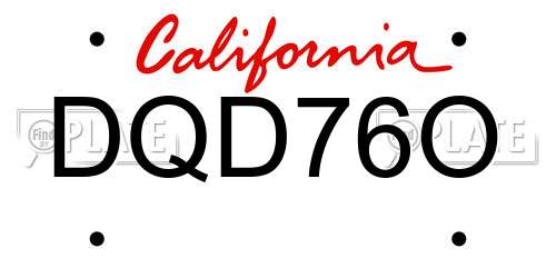 DQD76O California License Plate