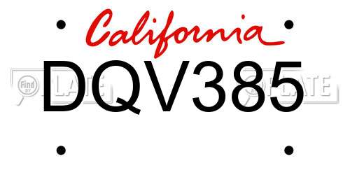 DQV385 California License Plate
