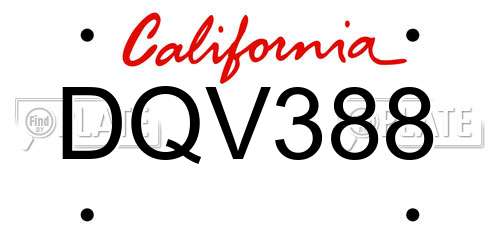DQV388 California License Plate