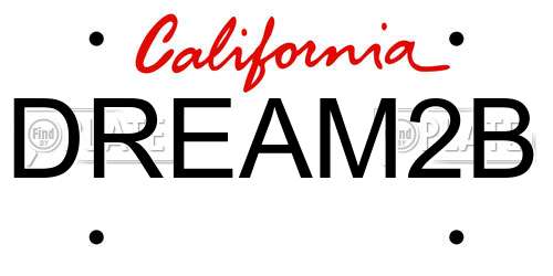 DREAM2B California License Plate