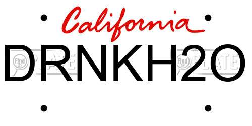 DRNKH2O California License Plate