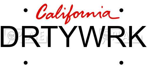 DRTYWRK California License Plate