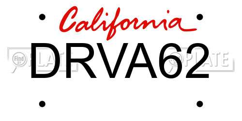 DRVA62 California License Plate