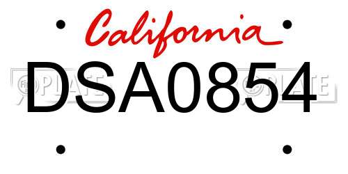 DSA0854 California License Plate