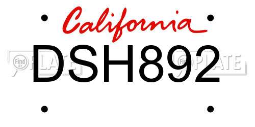 DSH892 California License Plate