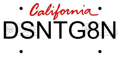 DSNTG8N California License Plate