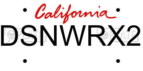 DSNWRX2 California License Plate