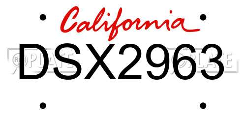 DSX2963 California License Plate