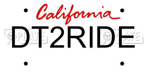 DT2RIDE California License Plate