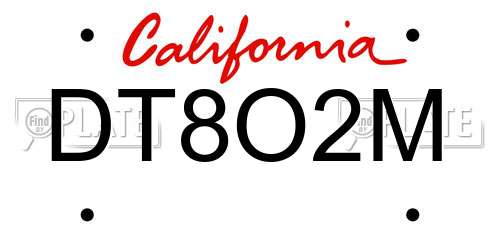 DT8O2M California License Plate