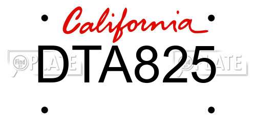DTA825 California License Plate