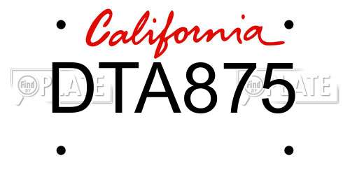 DTA875 California License Plate
