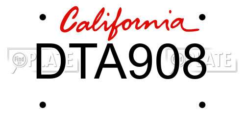 DTA908 California License Plate