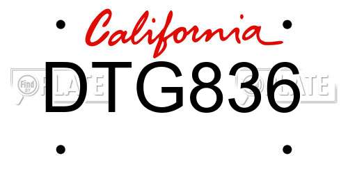 DTG836 California License Plate