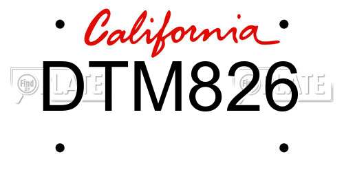 DTM826 California License Plate