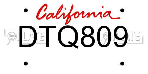 DTQ809 California License Plate