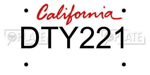 DTY221 California License Plate