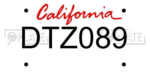 DTZ089 California License Plate