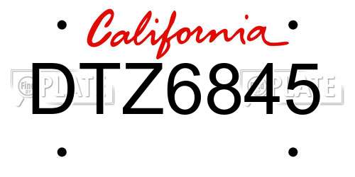 DTZ6845 California License Plate