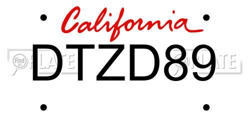 DTZD89 California License Plate
