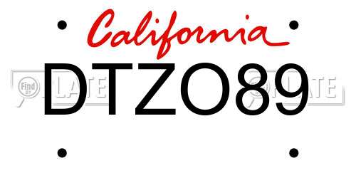 DTZO89 California License Plate