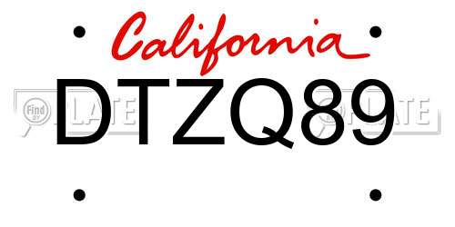 DTZQ89 California License Plate