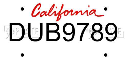 DUB9789 California License Plate