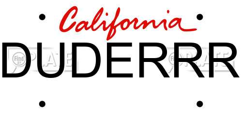 DUDERRR California License Plate