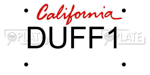 DUFF1 California License Plate