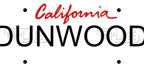 DUNWOOD California License Plate
