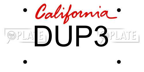 DUP3 California License Plate