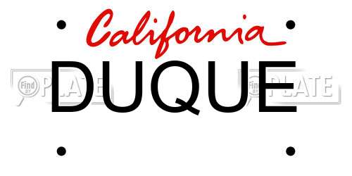 DUQUE California License Plate