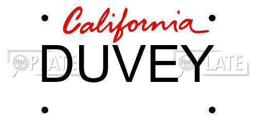 DUVEY California License Plate