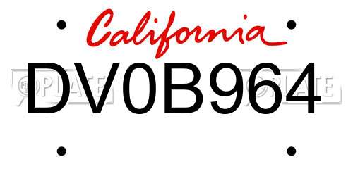 DV0B964 California License Plate