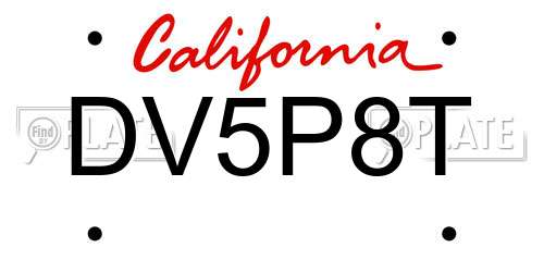 DV5P8T California License Plate