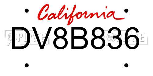 DV8B836 California License Plate