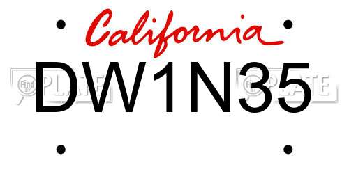 DW1N35 California License Plate